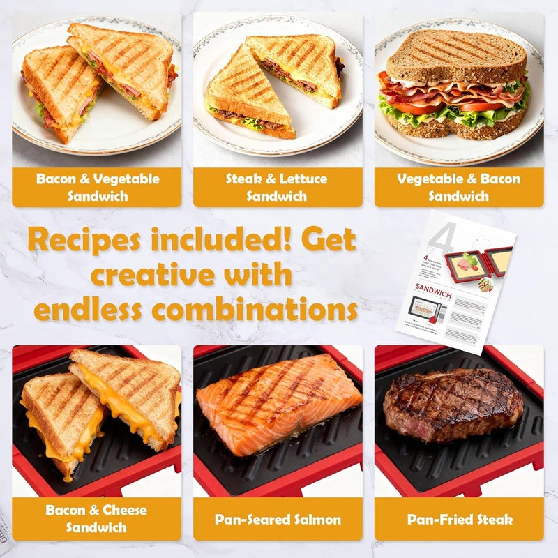 HJ Microwave Sandwich Maker, Microwave Toaster with Adjustable Silicone Strap, Removable Non-Stick Microwave Grilled Cheese Maker, Microwave Grill Crispy, Melted in Minutes for Travel, Office, Dorm, Home - Image 3